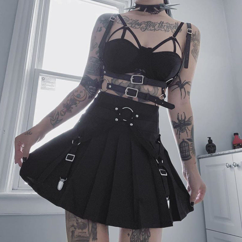 Dark Functional Wind Punk Girl Pleated Skirt High Waist Tooling Bf Cool Ring Skirt Skirt Trend Dark Functional Wind Punk Girl Pleated Skirt High Waist Tooling Bf Cool Ring Skirt Skirt Trend